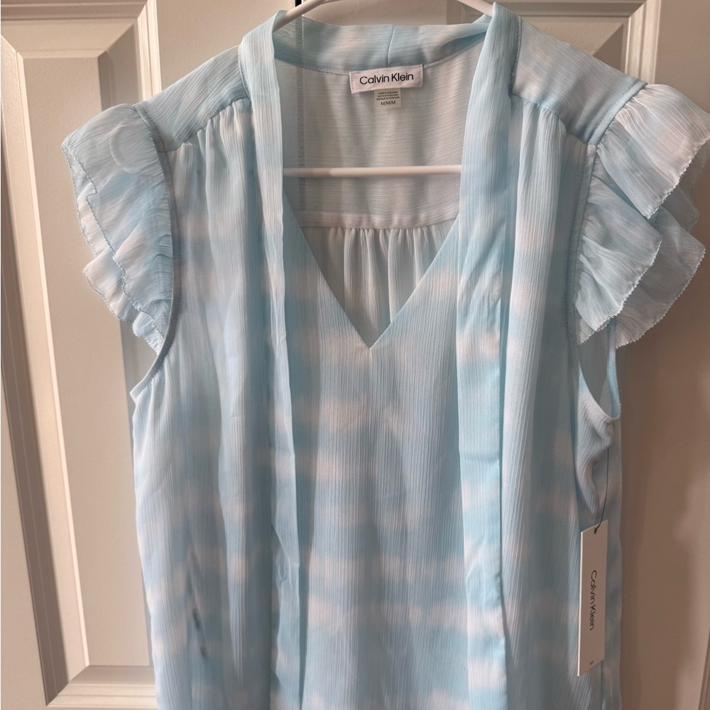 Calvin Klein Light Blue Ruffle Blouse